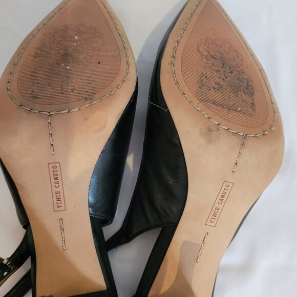 Vince Camuto Stefania Black Leather Slingback Heels Size 7 M - Picture 9 of 13
